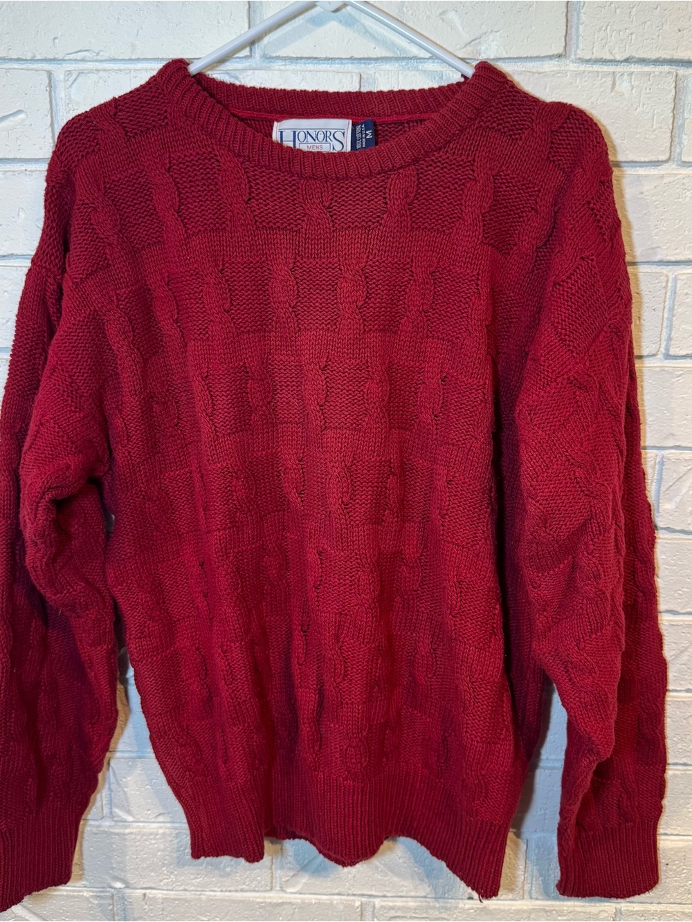 Vintage 90s y2k Honors 100% Cotton Red Cable Knit Sweater Mens M